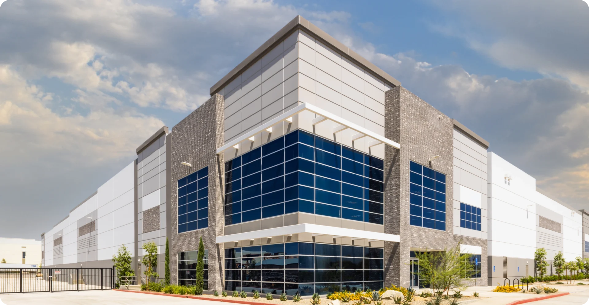 Modern commercial building with glass facade.